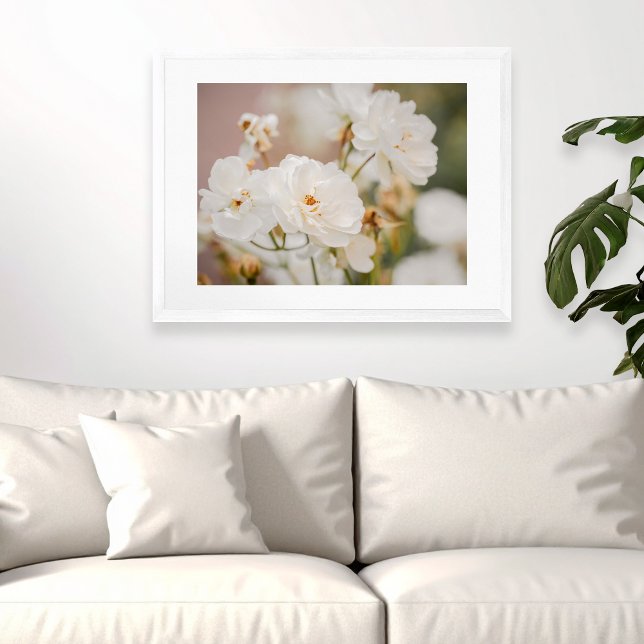 White Roses Floral Botanical Nature Photograph Poster (Please note: This image is a digital mockup. The product may not be in scale.)