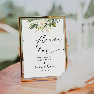 White Roses Floral Bridal Shower Flower Bar Sign