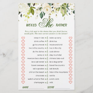 White Roses Floral Bridal Shower Game