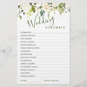 White Roses Floral  Bridal Shower Game