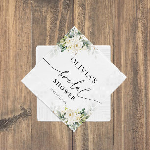 White Roses Floral Bridal Shower Napkin