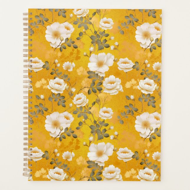 White Roses Floral Chiyogami Planner (Front)