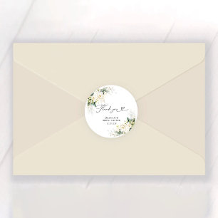 White Roses Floral Classic Round Sticker