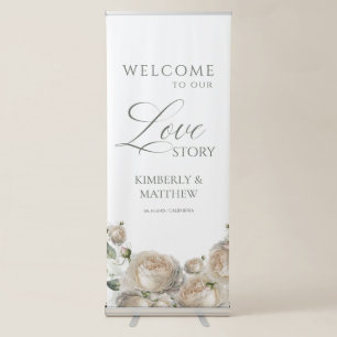 White Roses Floral Elegant Wedding Welcome Sign