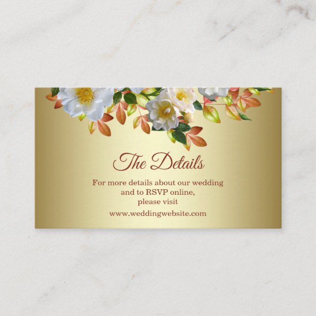 White Roses Floral Gold Enclosure Card (Front)