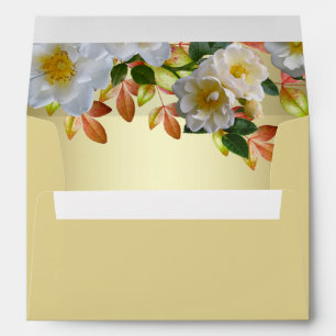 White Roses Floral Gold Envelope