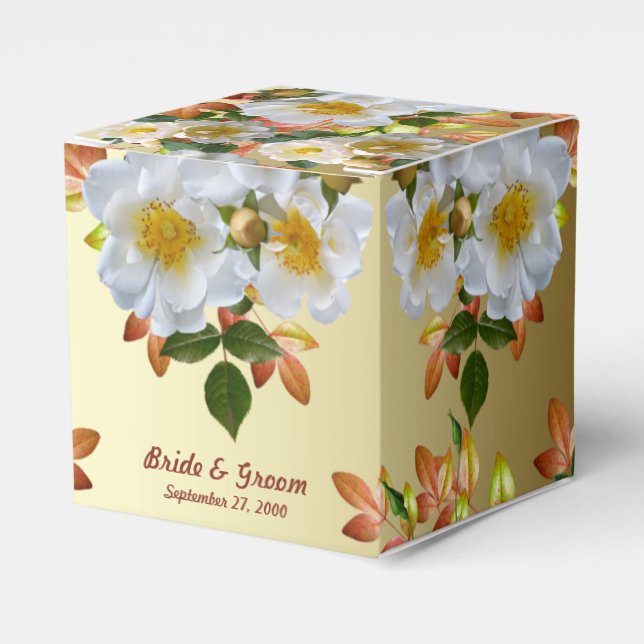 White Roses Floral Gold Favour Box (Front Side)