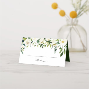 White Roses Floral Greenery Wedding Place Card