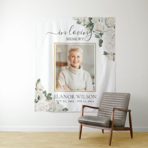 White Roses Floral In Loving Memory Photo Tapestry