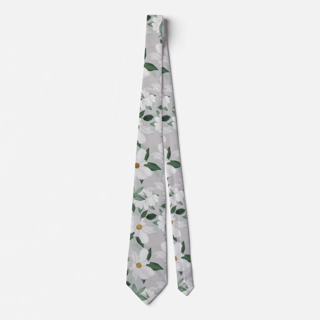 White Roses Floral Painting Tie (Front)