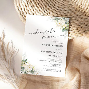 White Roses Floral Rehearsal Dinner Invitation