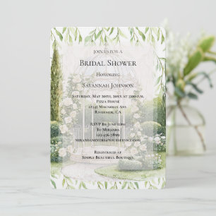 White Roses Floral Romantic Garden Bridal Shower Invitation