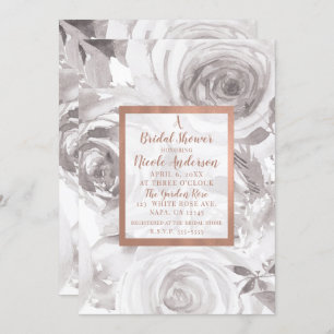 White Roses Floral Rose Modern Chic Bridal Shower Invitation