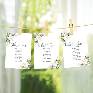 White Roses Floral Table Seating Chart Card