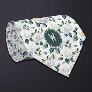 White Roses Floral  Tie