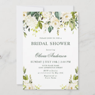 White Roses Floral Watercolor BRIDAL SHOWER Invitation