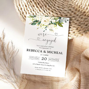 White Roses Floral We are engaged Invitation