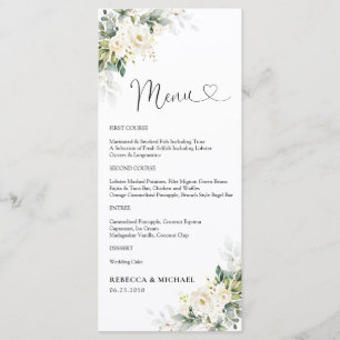 White Roses Floral Wedding Ceremony Menu