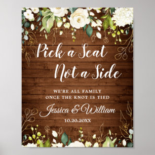 White Roses Floral Wedding Ceremony Seating Poster