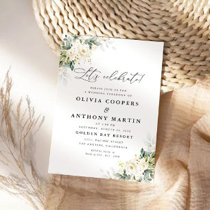 White Roses Floral Wedding Invitation