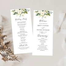 White Roses Floral Wedding Program