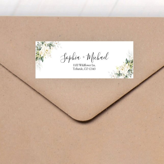 White Roses Floral Wedding Return Address Label (Creator Uploaded)