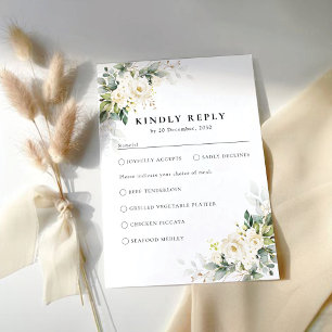 White Roses Floral Wedding RSVP Card