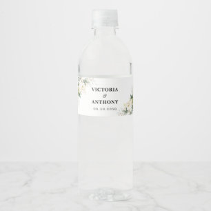 White Roses Floral Wedding Water Bottle Label