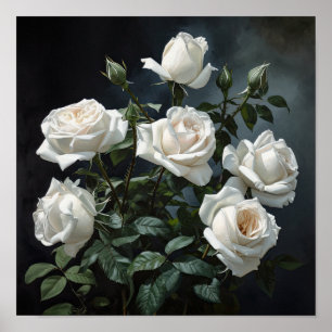 White Roses Flower Art Print Poster