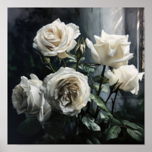 White Roses Flower Art Print Poster