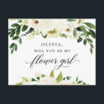 White Roses Flower Girl Proposal Card<br><div class="desc">Pop the question with this lovely card! Easily edit the name and the message on the back - then add to cart!</div>