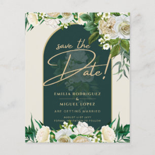 White Roses Forest Green Winter Wedding Save Dates Flyer