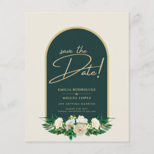 White Roses Forest Green Winter Wedding Save Dates Flyer