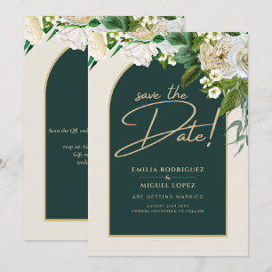 White Roses Forest Green Winter Wedding Save Dates Invitation