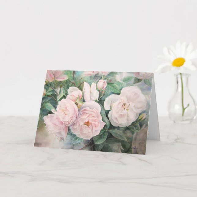 White Roses Garden Watercolor Painting Card (Small Plant)