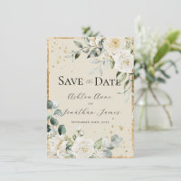 White Roses Gold Cream Elegant Modern Wedding