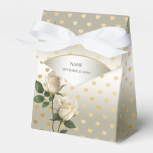 White Roses Gold Hearts Favour Box