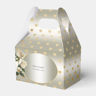 White Roses Gold Hearts Favour Box