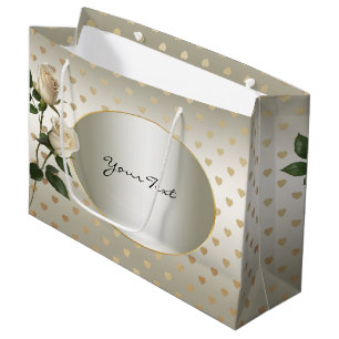 White Roses Gold Hearts Gift Bag