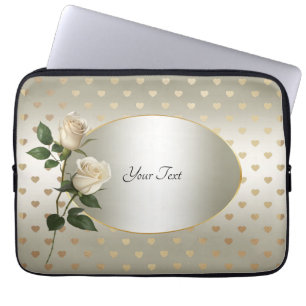 White Roses Gold Hearts Laptop Sleeve