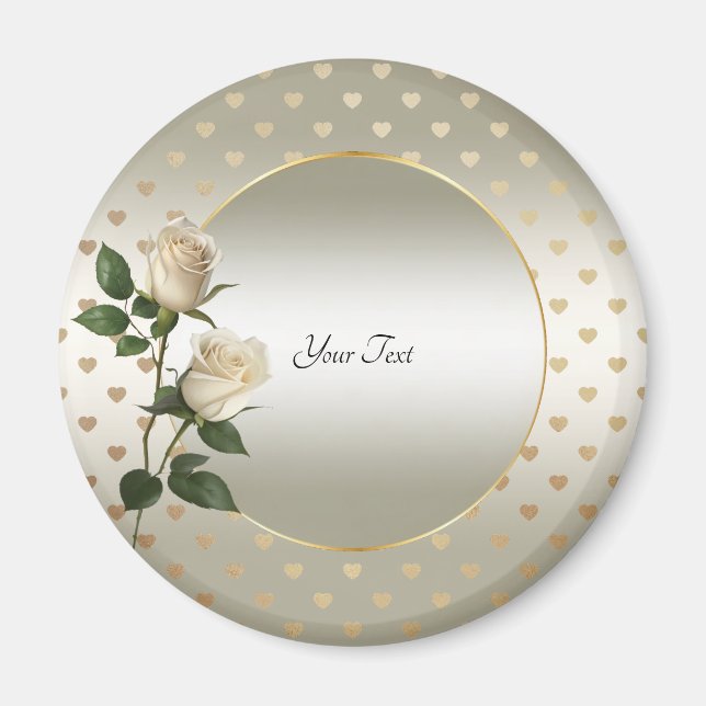 White Roses Gold Hearts Magnet (Front)