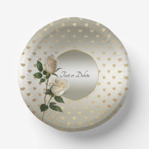 White Roses Gold Hearts Paper Bowls Plate