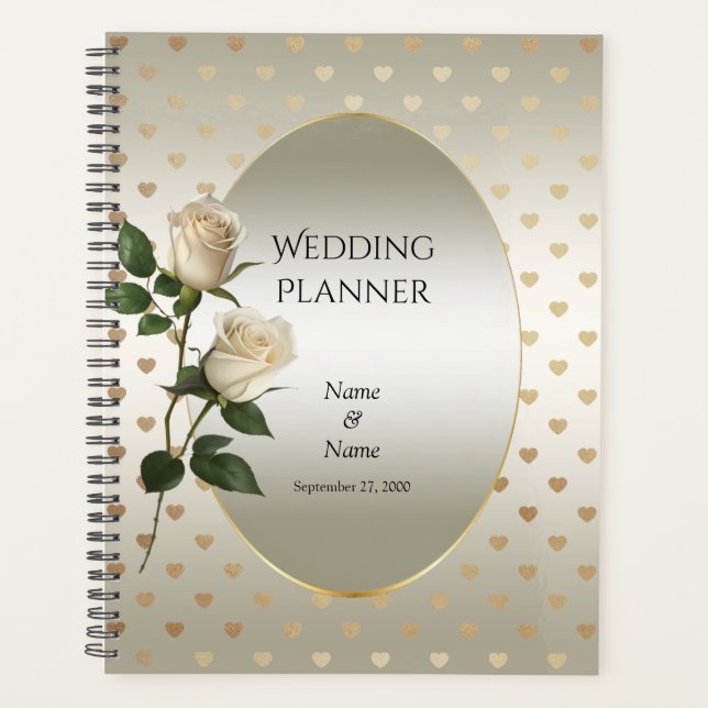 White Roses Gold Hearts Planner (Front)