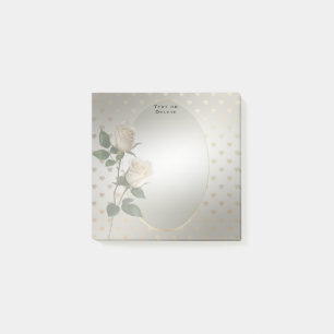 White Roses Gold Hearts Post it Notes