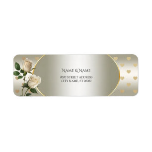 White Roses Gold Hearts Return Address Label