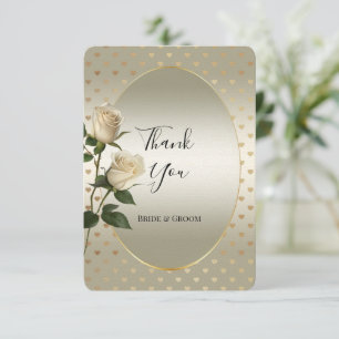 White Roses Gold Hearts Thank You Card