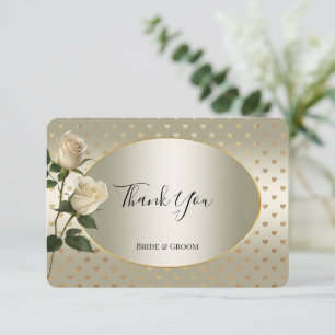 White Roses Gold Hearts Thank You Card