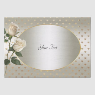 White Roses Gold Hearts Tissue Paper