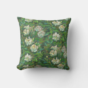 "White roses, green leaves", beautiful flowers Cushion