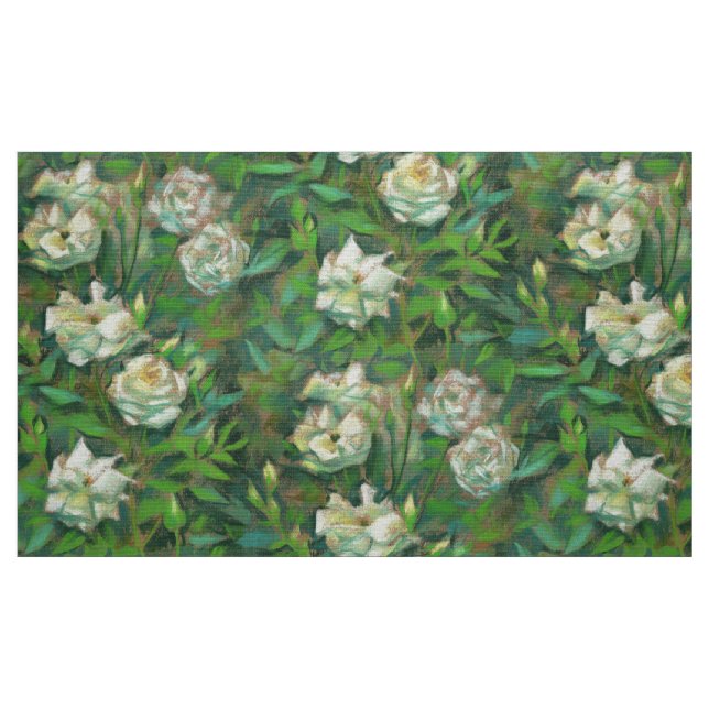 "White roses, green leaves", beautiful flowers Fabric (Fat Quarter)